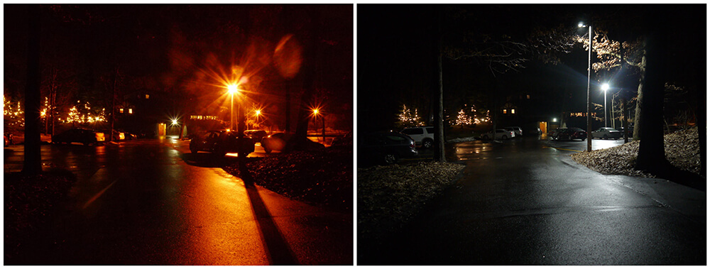 Before & After LED Lighting Retrofit in A Parking Lot