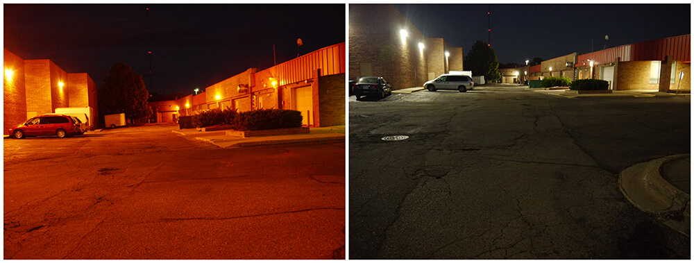 Parking lot lighting before & after LED Lighting Installation