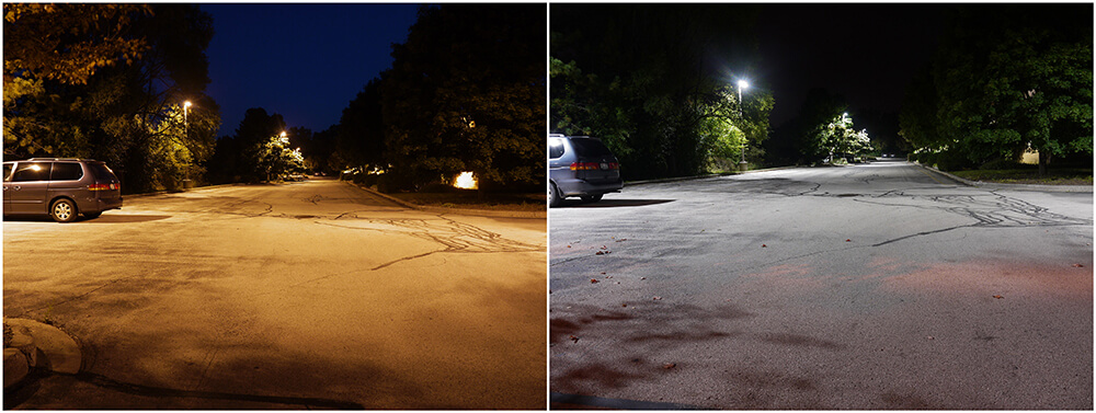 Before & After LED Lighting Installation in a Parking Lot