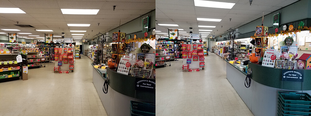 Retail LED lighting before and after