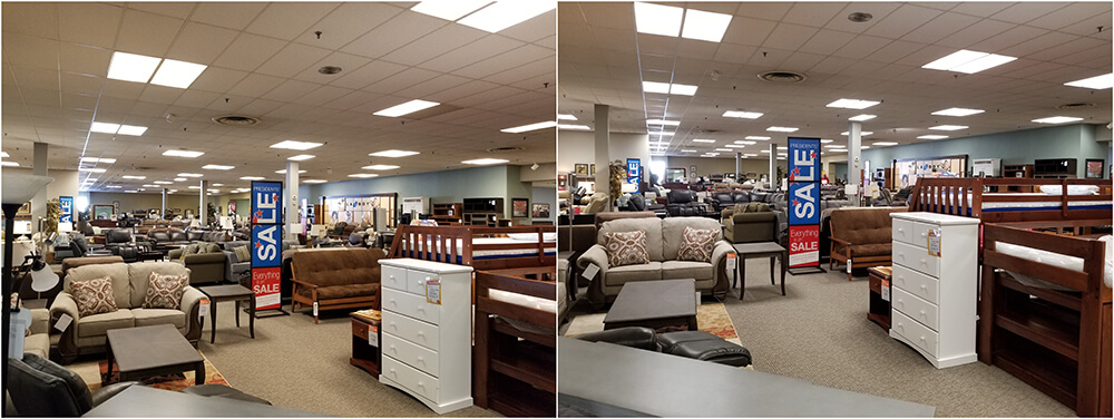 Retail LED lighting Before and After