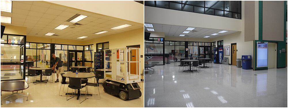 Troffer LED Fixtures in YMCA Lobby